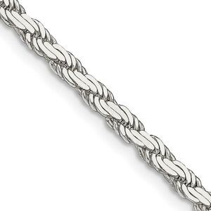 3mm Sterling Silver Solid Flat Rope Chain Necklace, 20 Inch